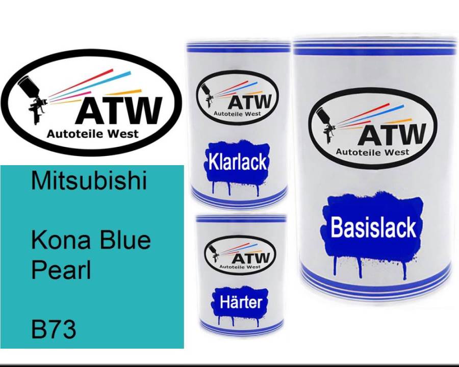 Mitsubishi, Kona Blue Pearl, B73: 500ml Lackdose + 500ml Klarlack + 250ml Härter - Set, von ATW Autoteile West.